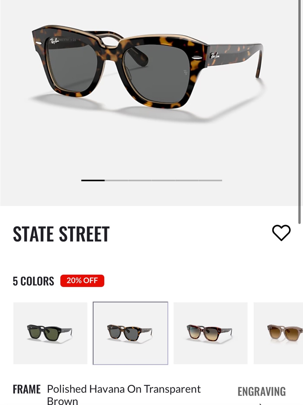 Ray-Ban State Street Sunglasses - Polished Havana Tortoiseshell with Dark Lenses